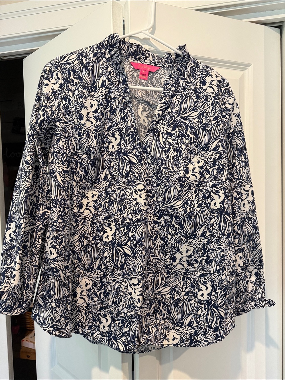 Lilly Pulitzer Navy and White Floral Blouse